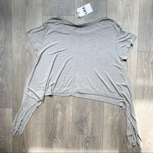 Revolve LNA Ribbon Tee Top T-Shirt Asymmetric Hem Short Sleeve Tie up Sides XS - Picture 15 of 16